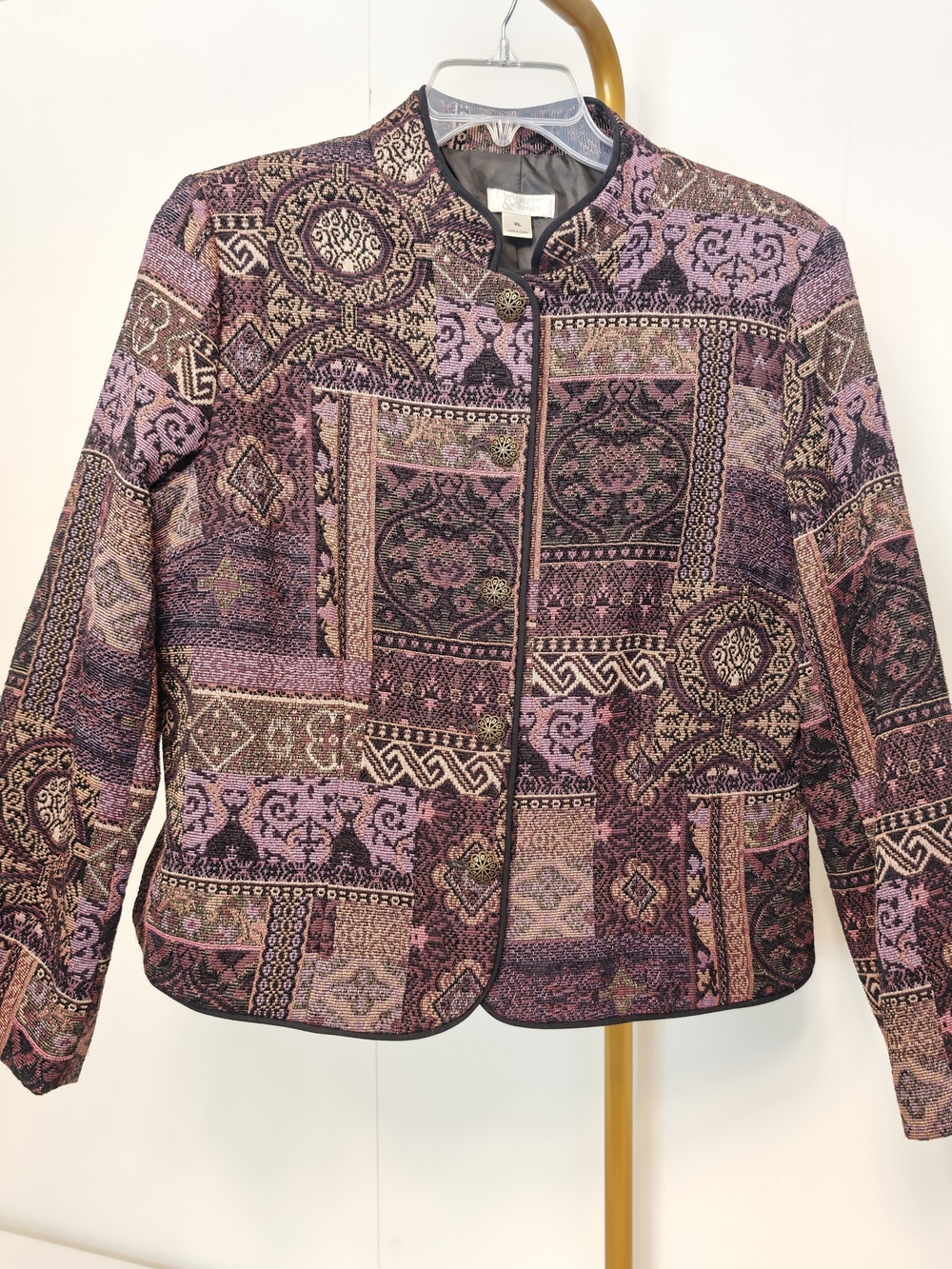 Christopher & Banks Vintage Purple Patchwork Tapestry Woven Jacket XL - Picture 2 of 12